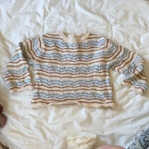 Zara Cream and Blue Striped Sweater